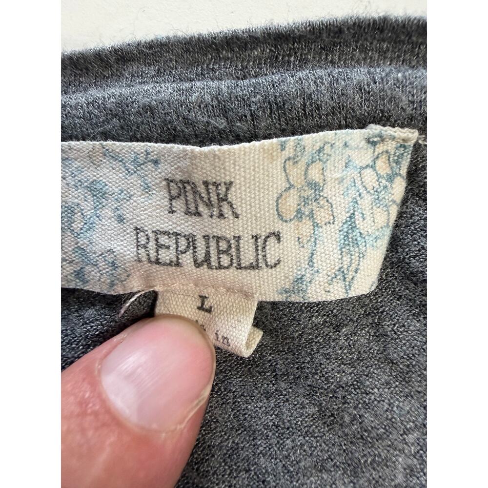 Pink Republic Womens Sz L Gray Tie Up Cold Shoulder Muscle Tee T Shirt - Picture 3 of 8